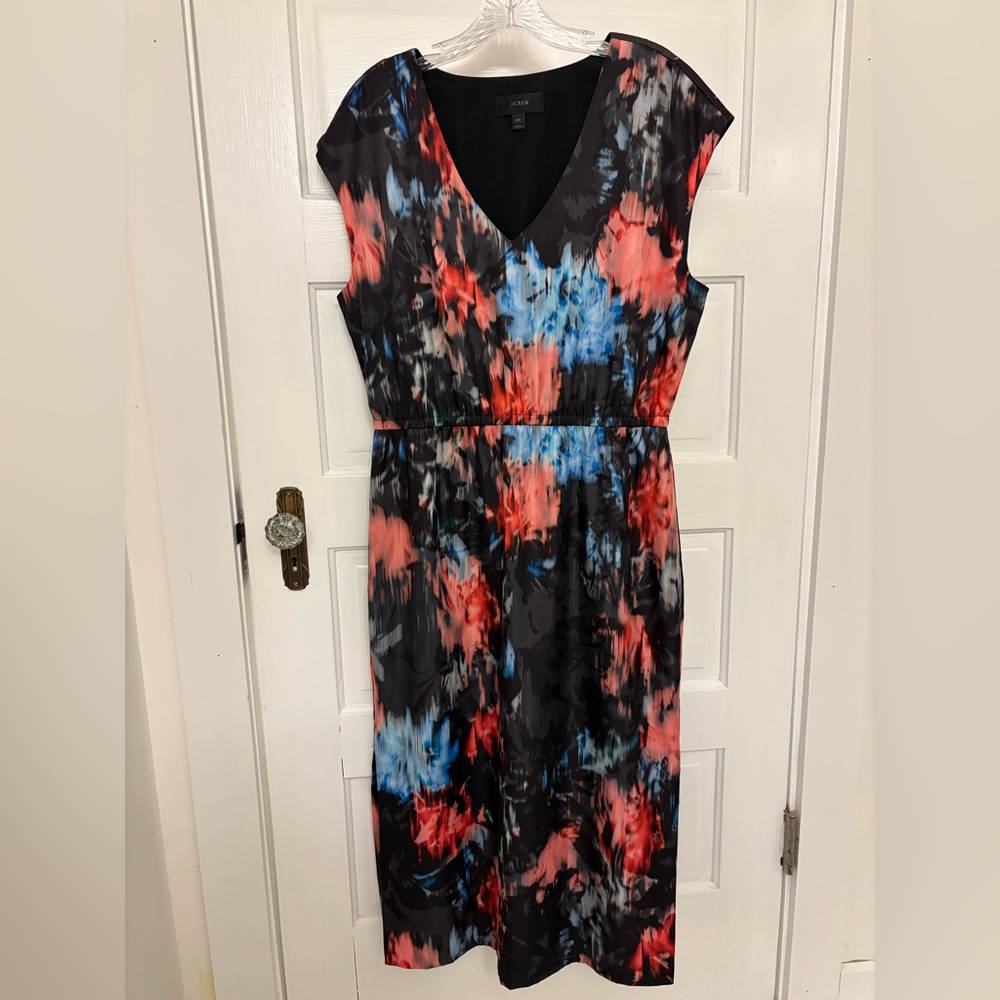 Like New J. Crew Black, Red, and Blue light weight Midi Dress